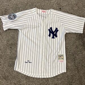 White and Blue Striped Baseball Jersey